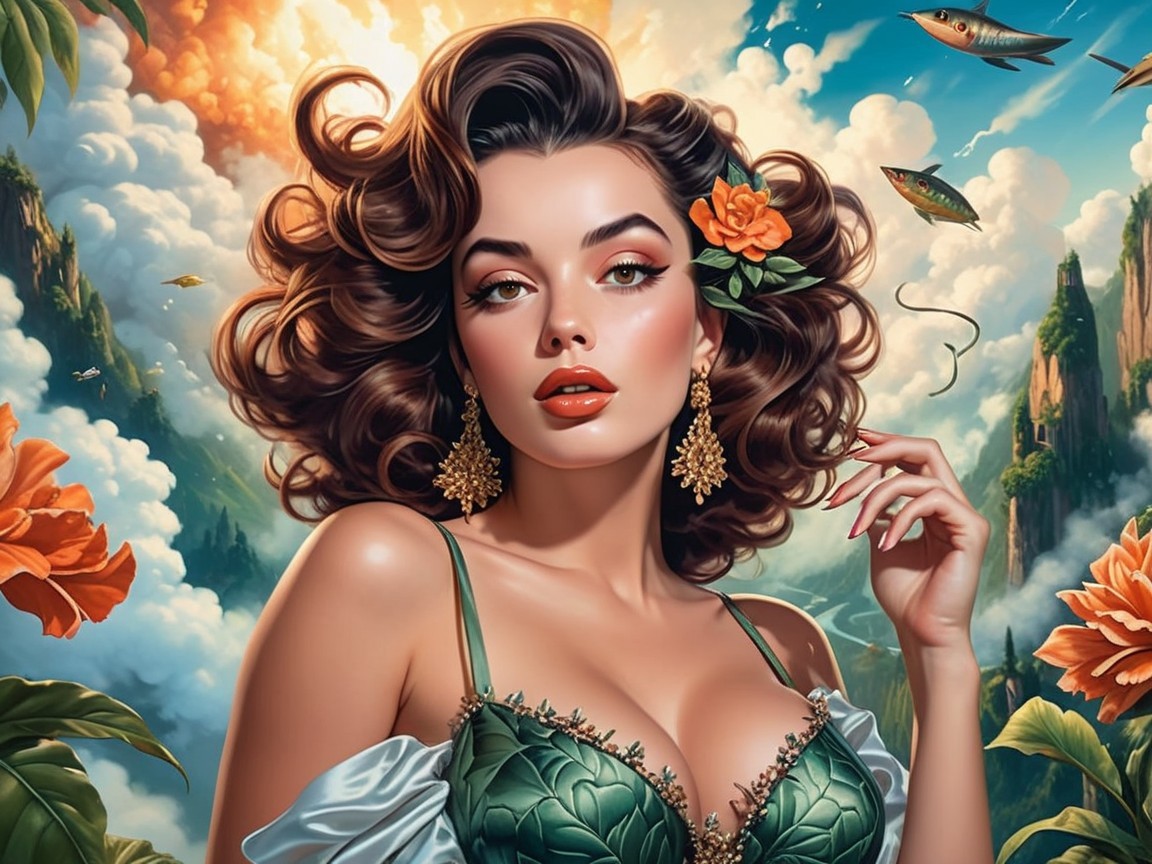 Confident Woman in Tropical Setting with Flowers