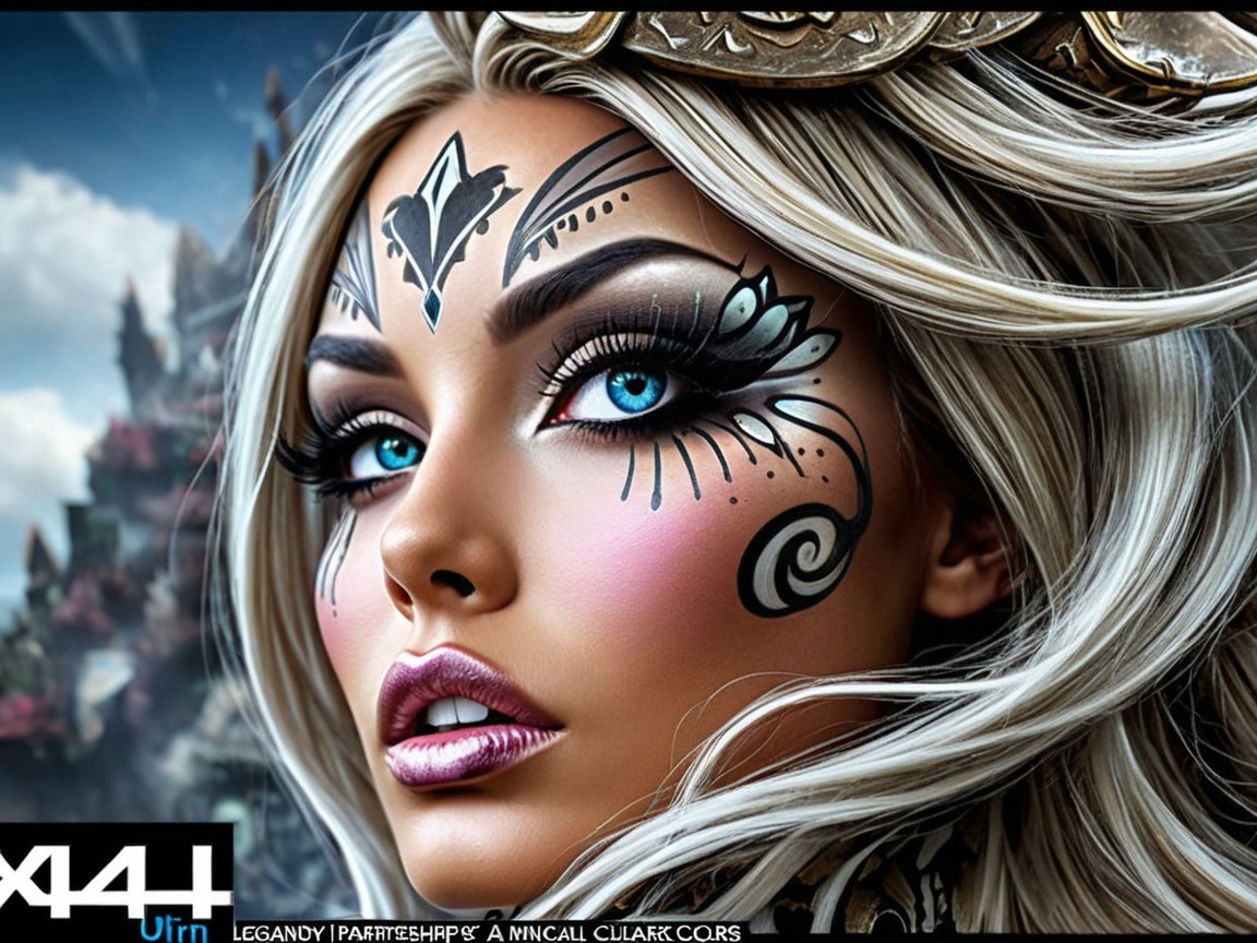 Portrait of a woman with elaborate face paint and hair