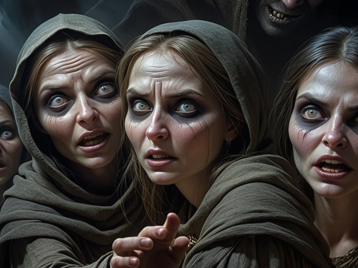 Women in Dark Hoods Express Fear and Concern