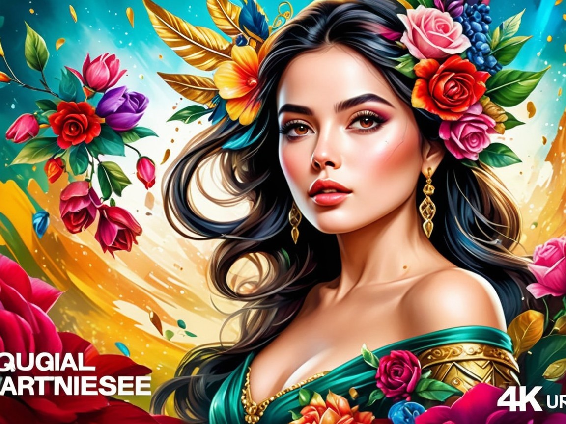 Vibrant Woman Surrounded by Colorful Flowers