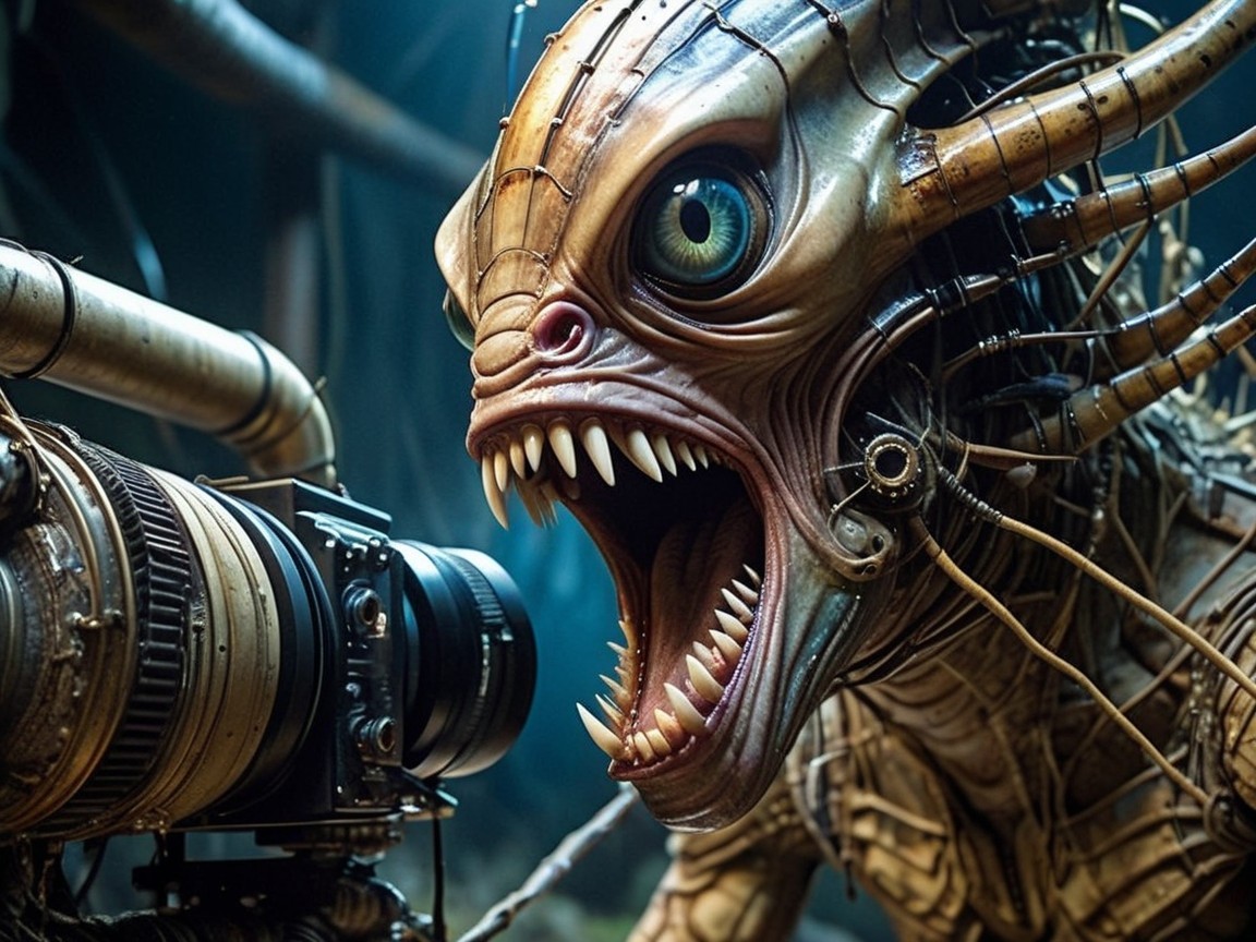 Fantastical creature with mechanical and organic features