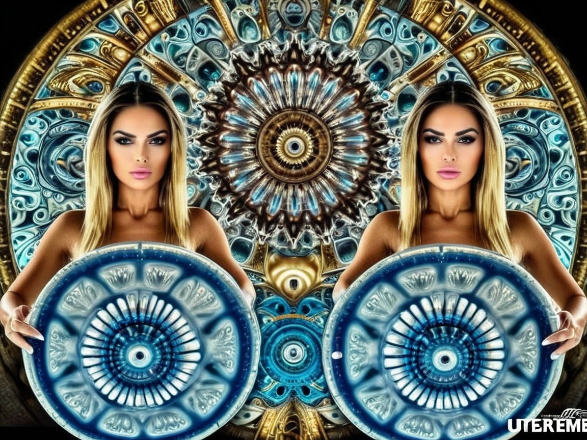 Symmetrical Design with Women and Colorful Patterns