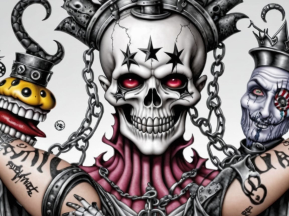 Dark-Themed Skull Illustration with Intricate Details
