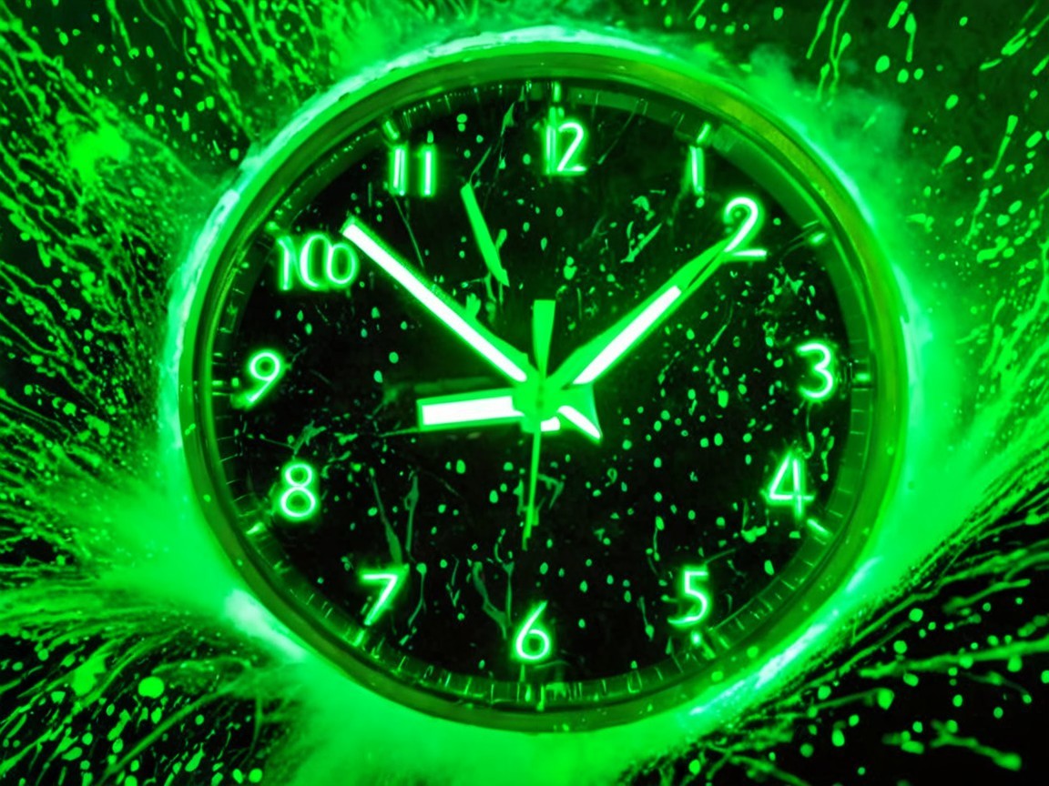 Luminous Green Accent Clock with Abstract Color Splash
