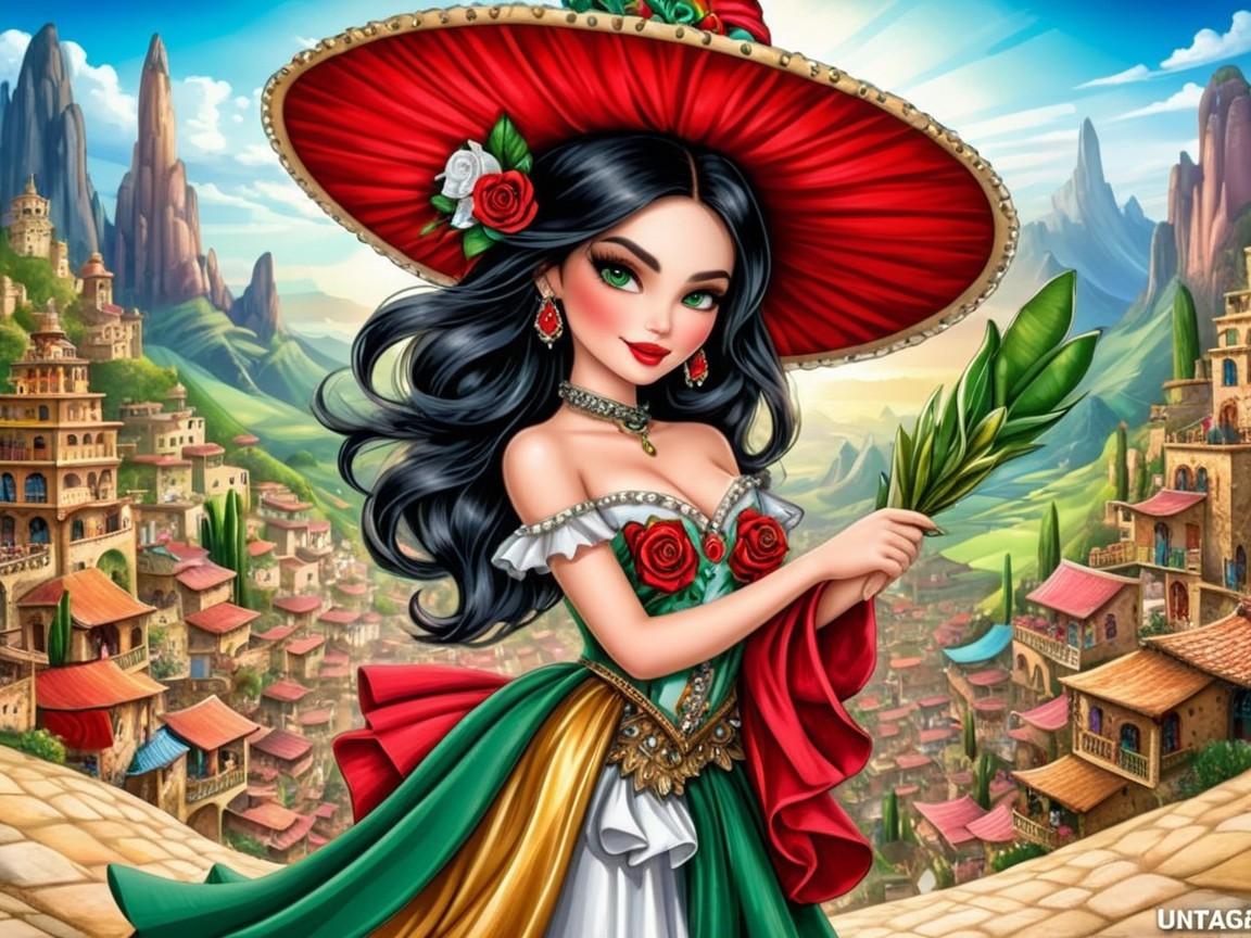 Vibrant Woman in Traditional Outfit in Scenic Landscape