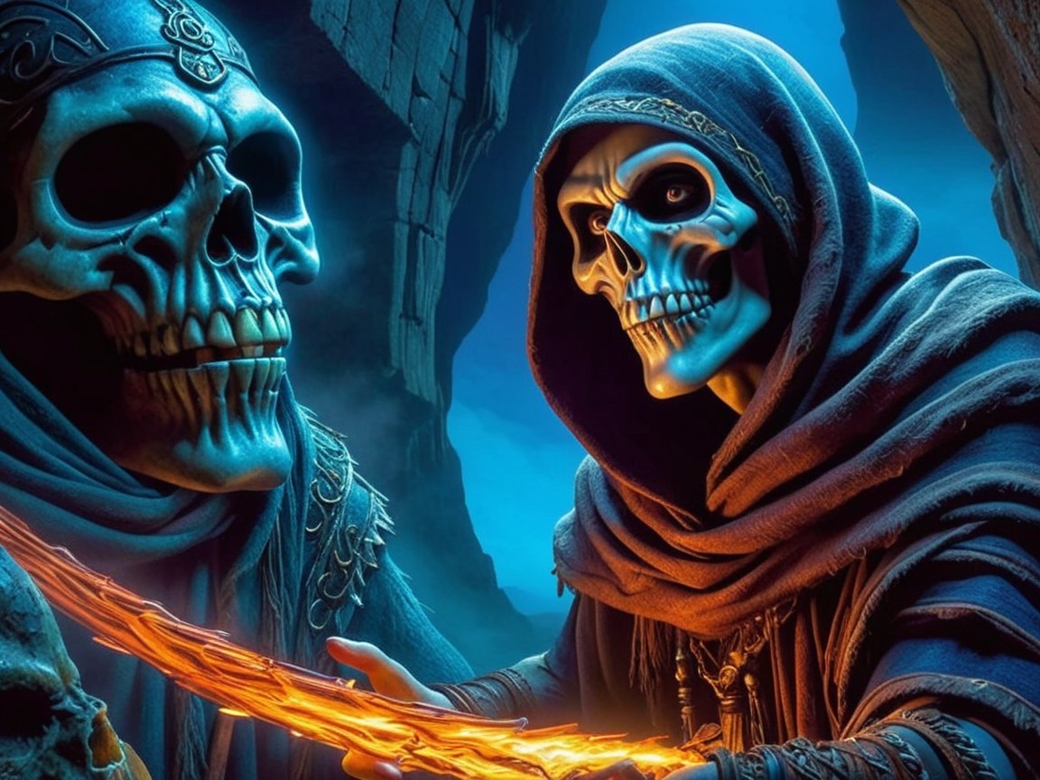 Intricately Designed Skeletons in Mystical Setting