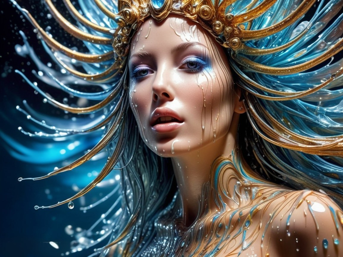 Portrait of a Female Figure with Blue Hair Underwater