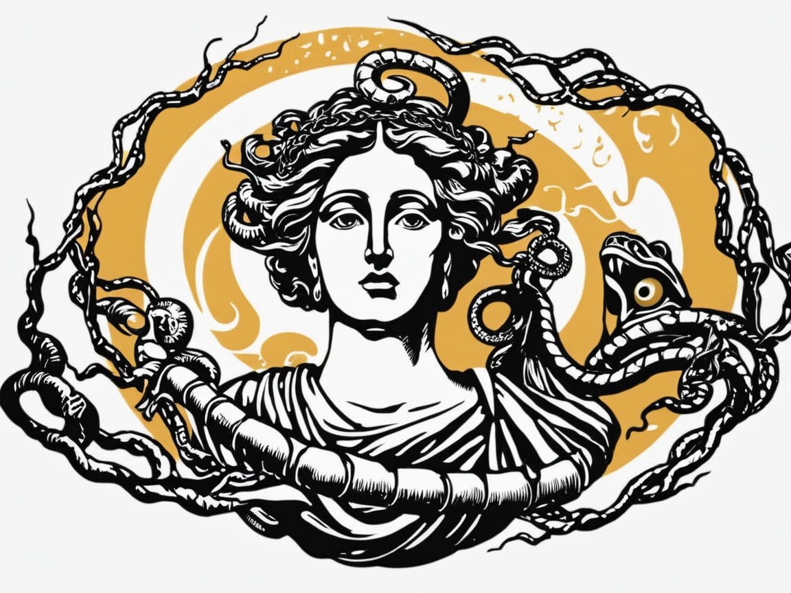 Stylized depiction of a woman with snake-like hair