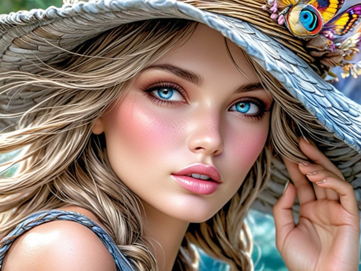 Portrait of a Young Woman with Blonde Hair and Hat