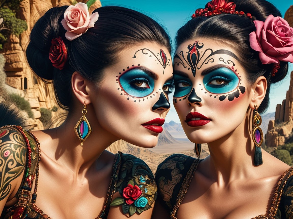 Women in Day of the Dead Makeup in Desert Setting