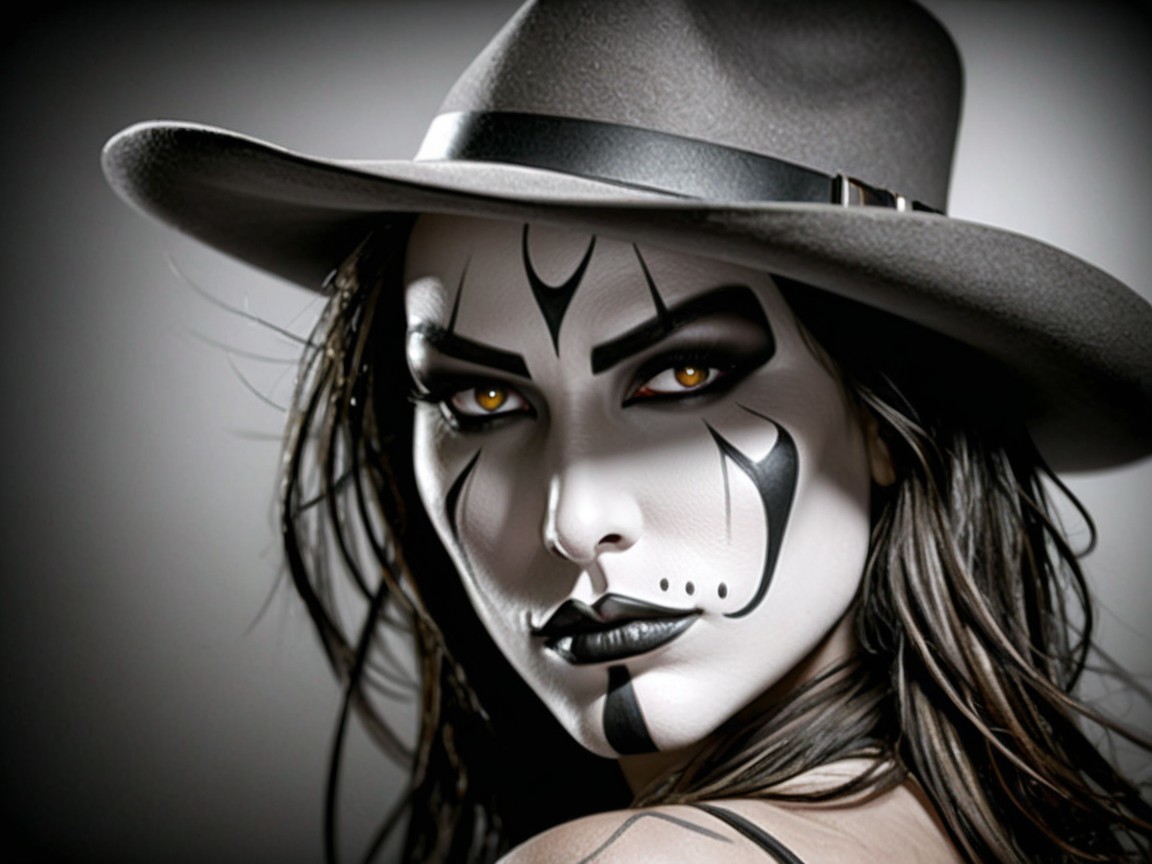 Striking Figure with Dramatic Black and White Face Paint