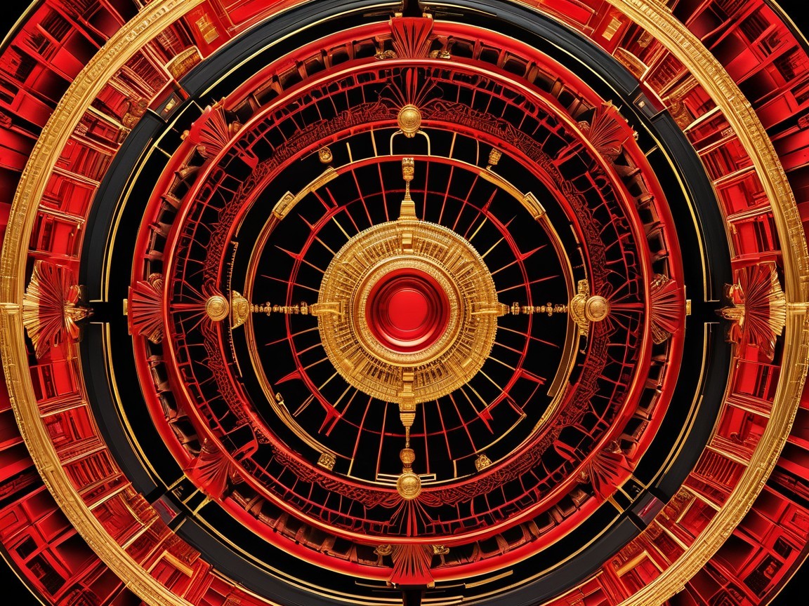 Intricate Symmetrical Design with Red and Gold Elements
