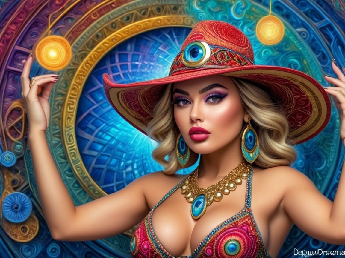 Glamorous Woman in Vibrant Attire and Bold Accessories