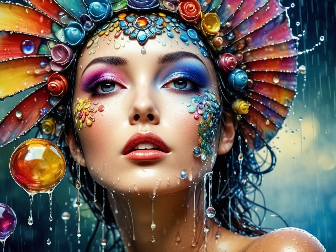 Portrait of a woman with a vibrant floral headdress