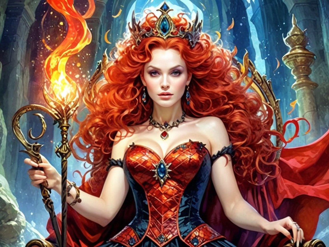 Regal Woman on Throne in Fantasy Setting