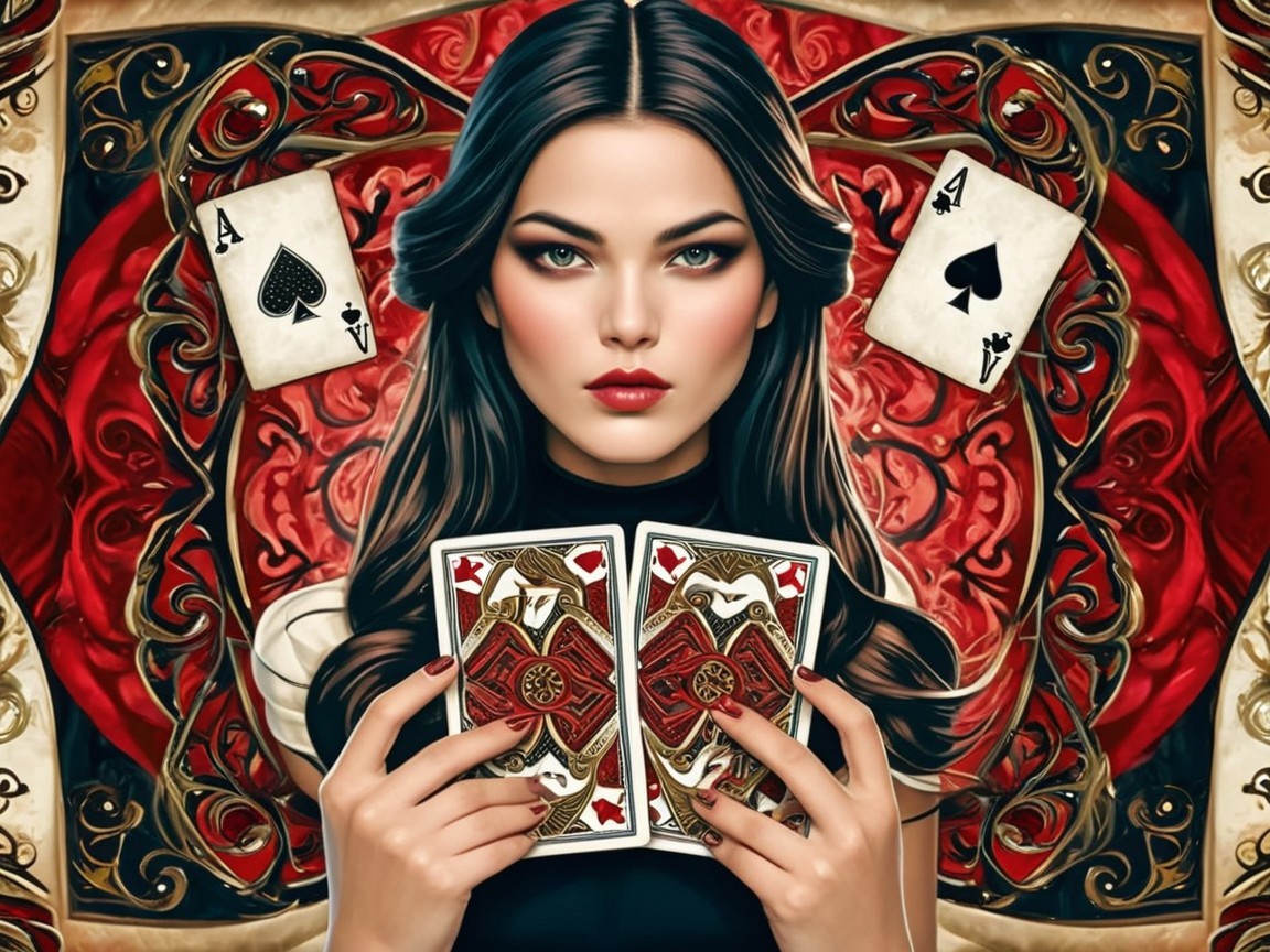 Portrait of a Woman with Playing Cards and Patterns