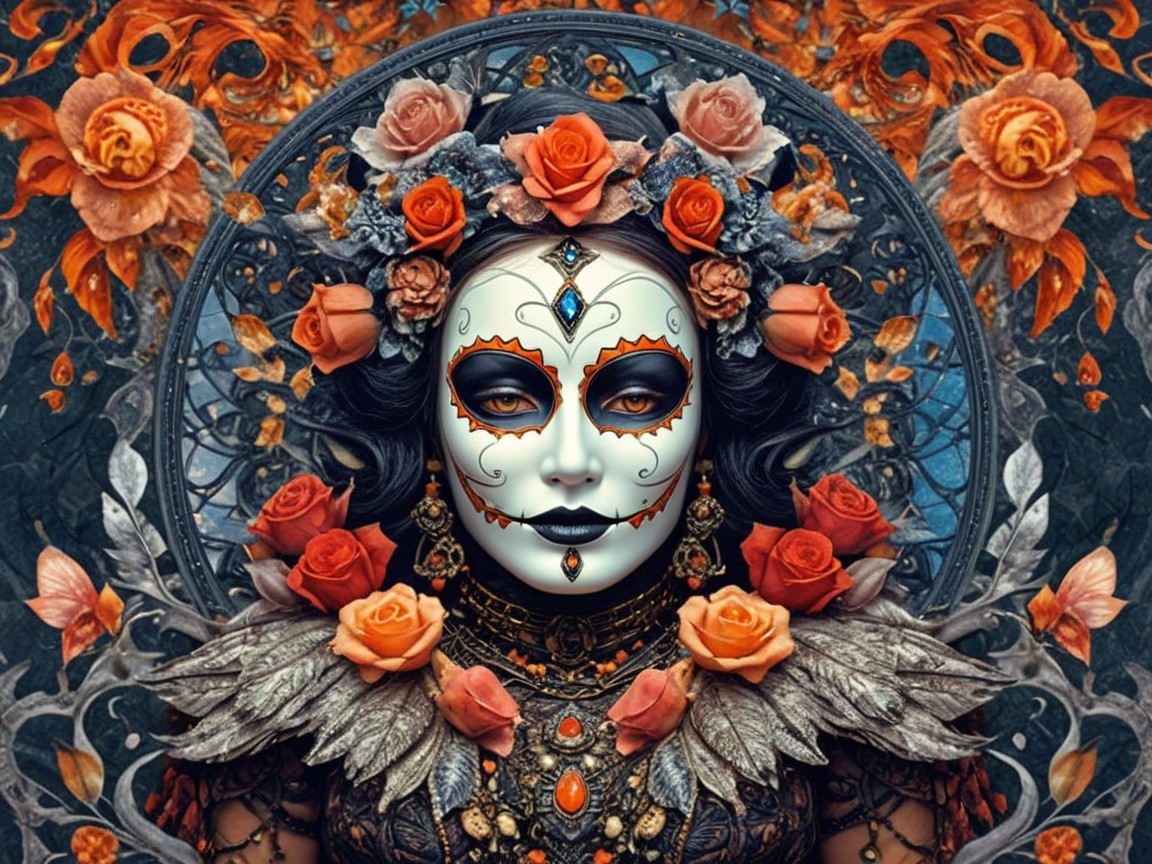 Dia de los Muertos Figure with Floral and Gothic Themes
