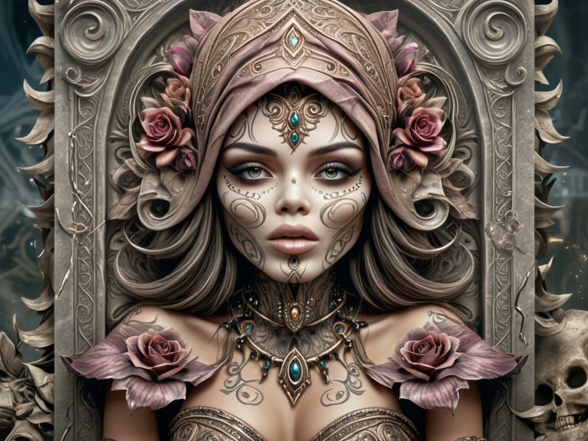 Fantasy Character with Facial Tattoos and Jewelry