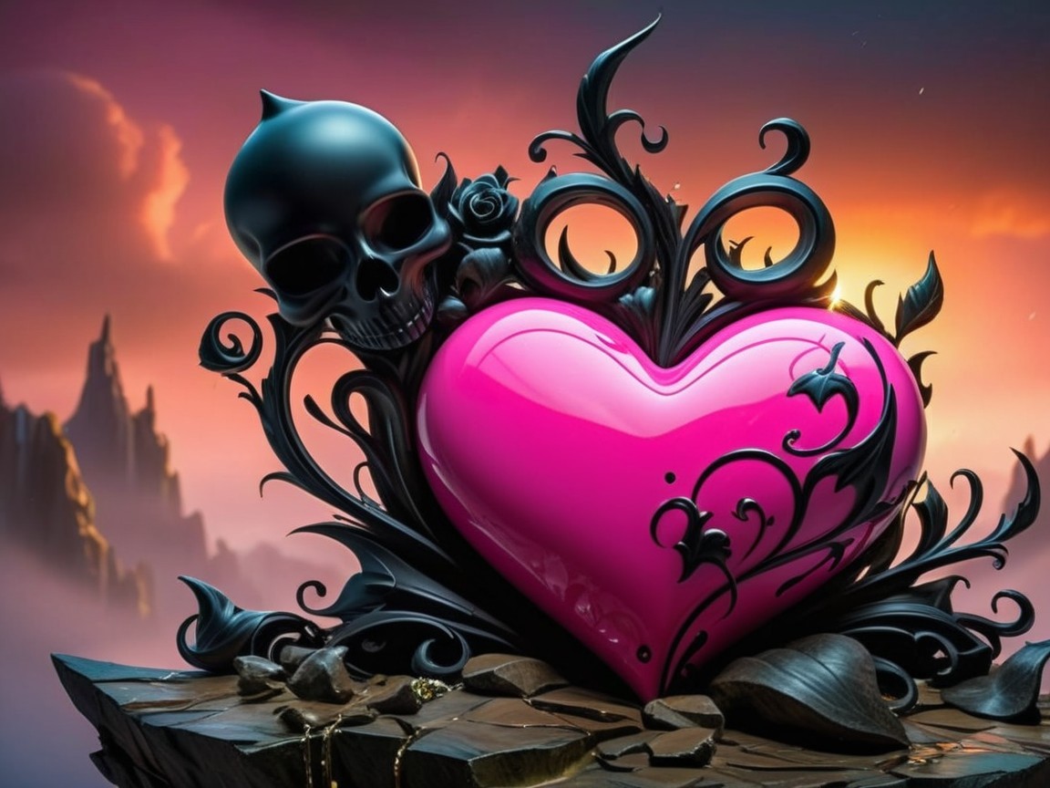 Vibrant Heart and Skull Design with Gothic Elements