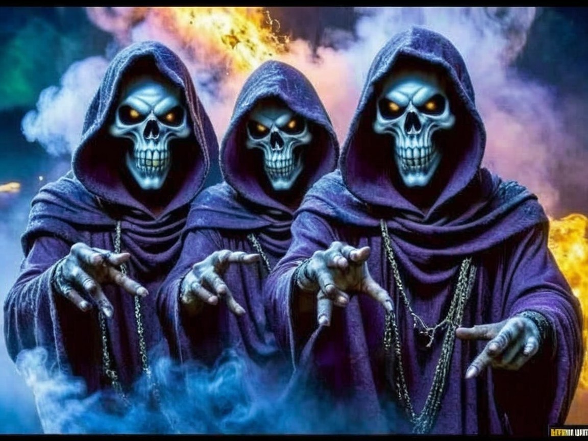 Menacing Figures in Dark Cloaks with Skull Faces