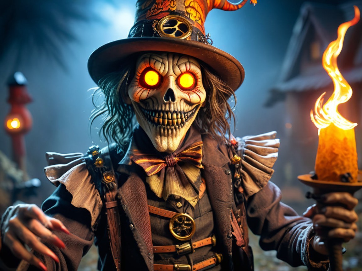 Spooky Character in Vintage Suit with Glowing Eyes
