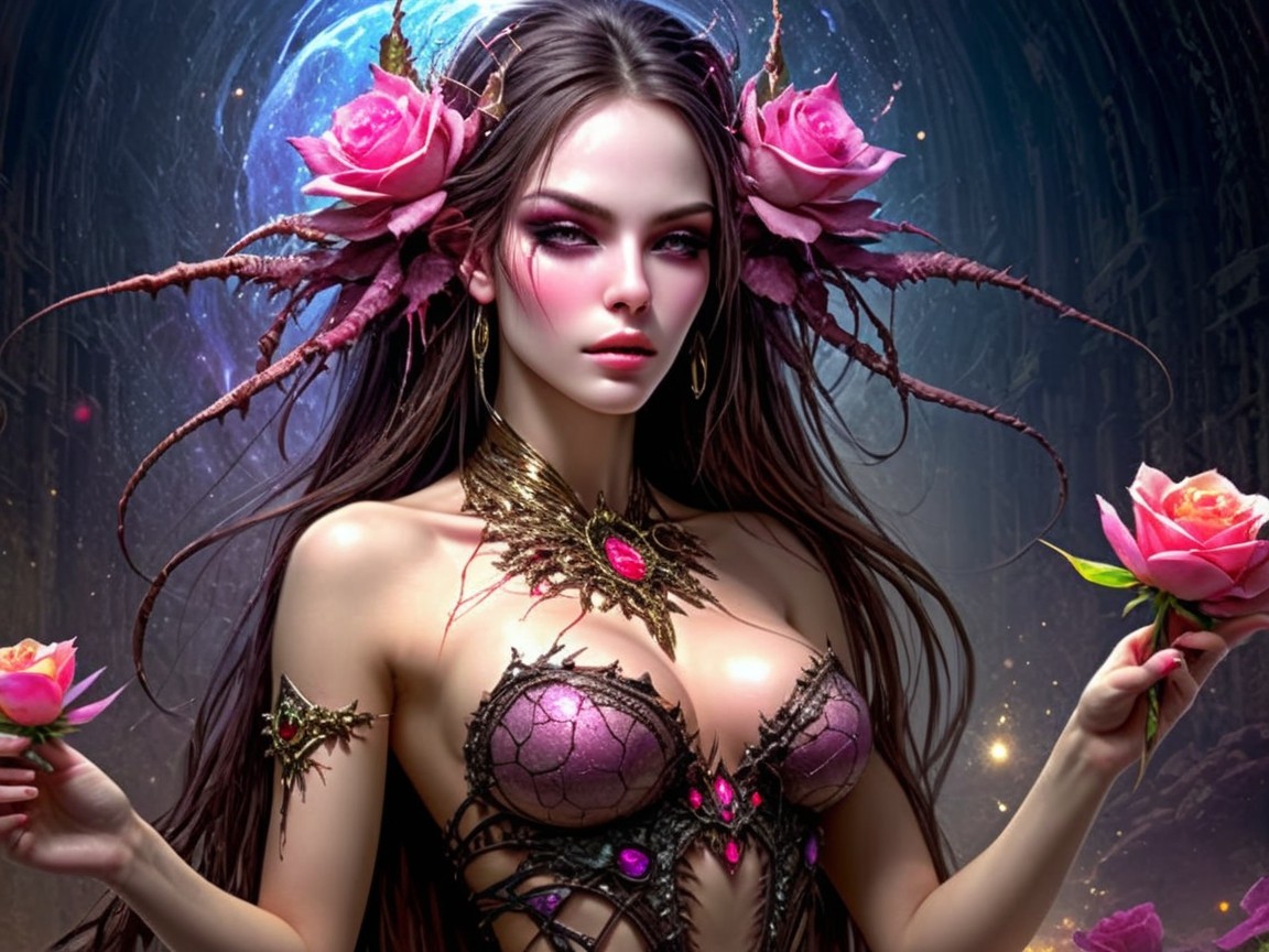 Mystical Woman in Ethereal Environment with Jewelry