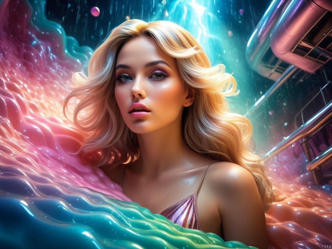 Surreal Portrait of a Young Woman in Vibrant Landscape