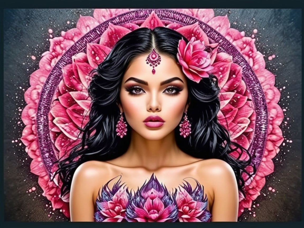 Illustration of a woman with floral patterns and mandala