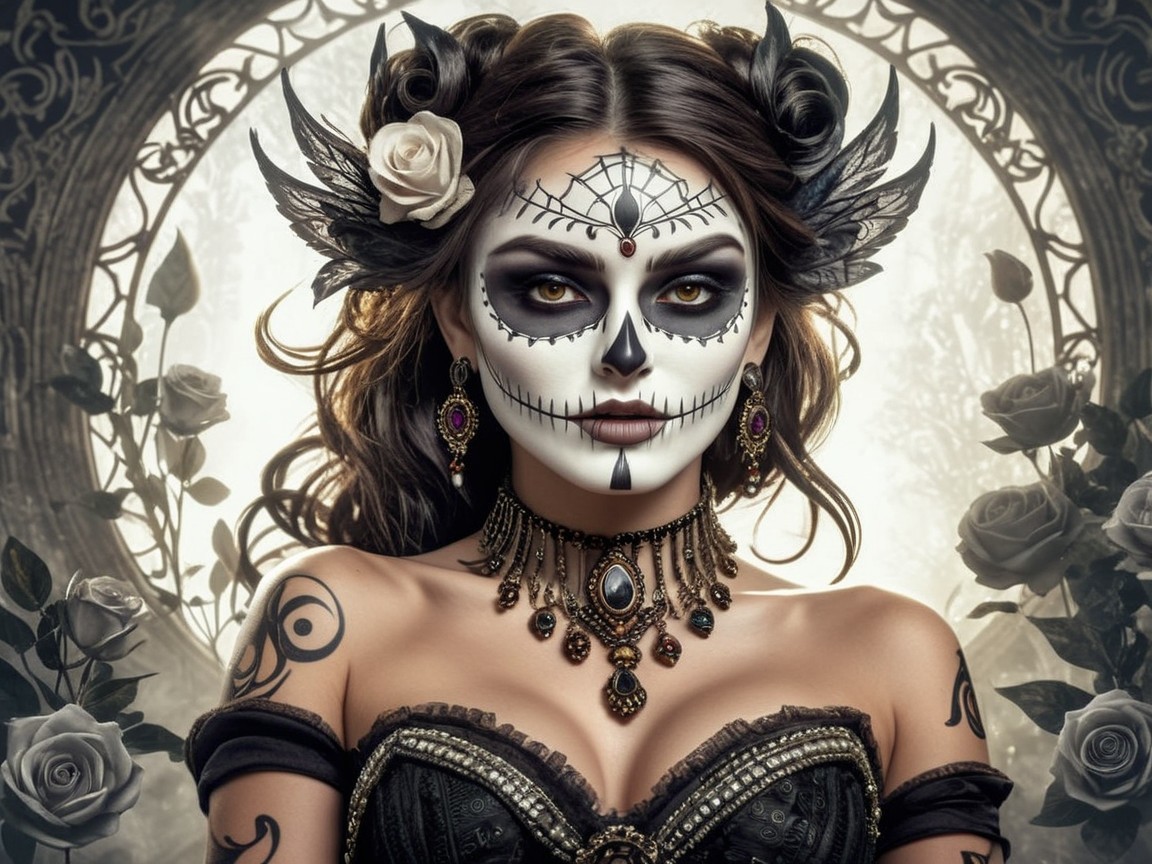 Día de los Muertos Inspired Makeup and Elegant Attire