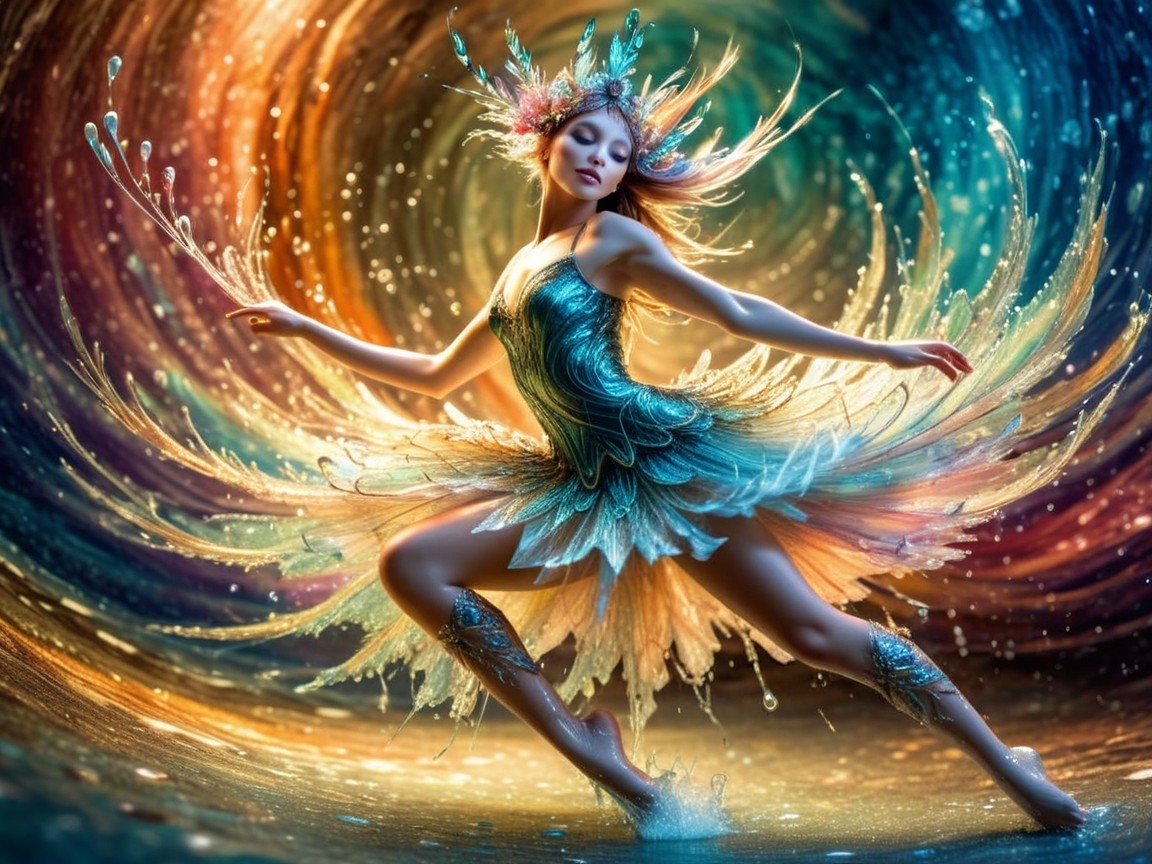 Dancer in Shimmering Costume Reflects Water's Essence
