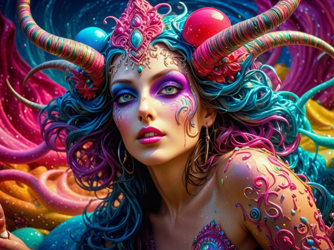 Vibrant Fantasy Portrait of a Woman with Colorful Hair