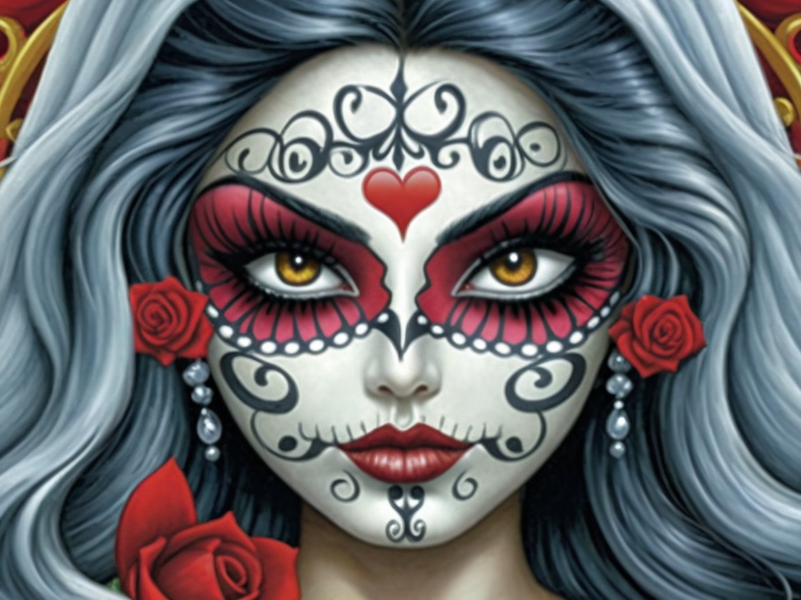 Day of the Dead Inspired Woman with Intricate Face Paint