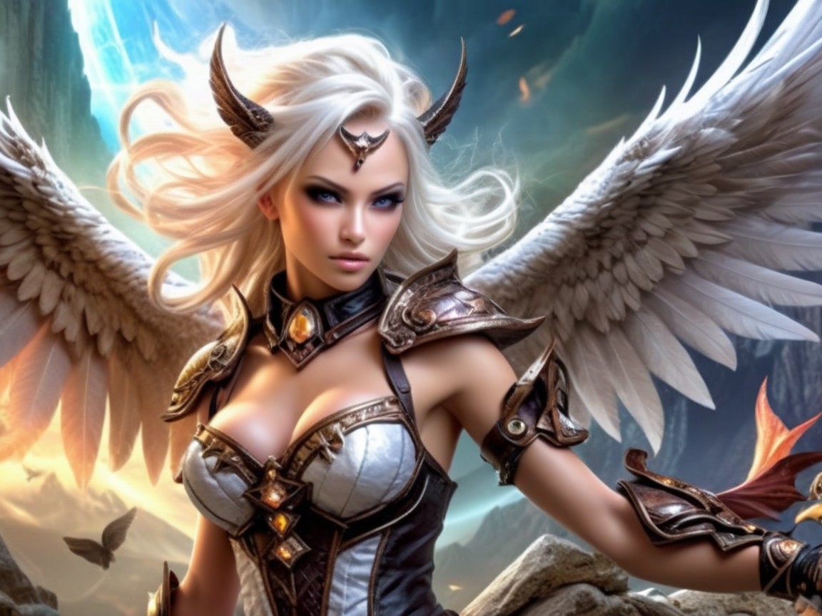 Winged Warrior in Ornate Armor with Mystical Background