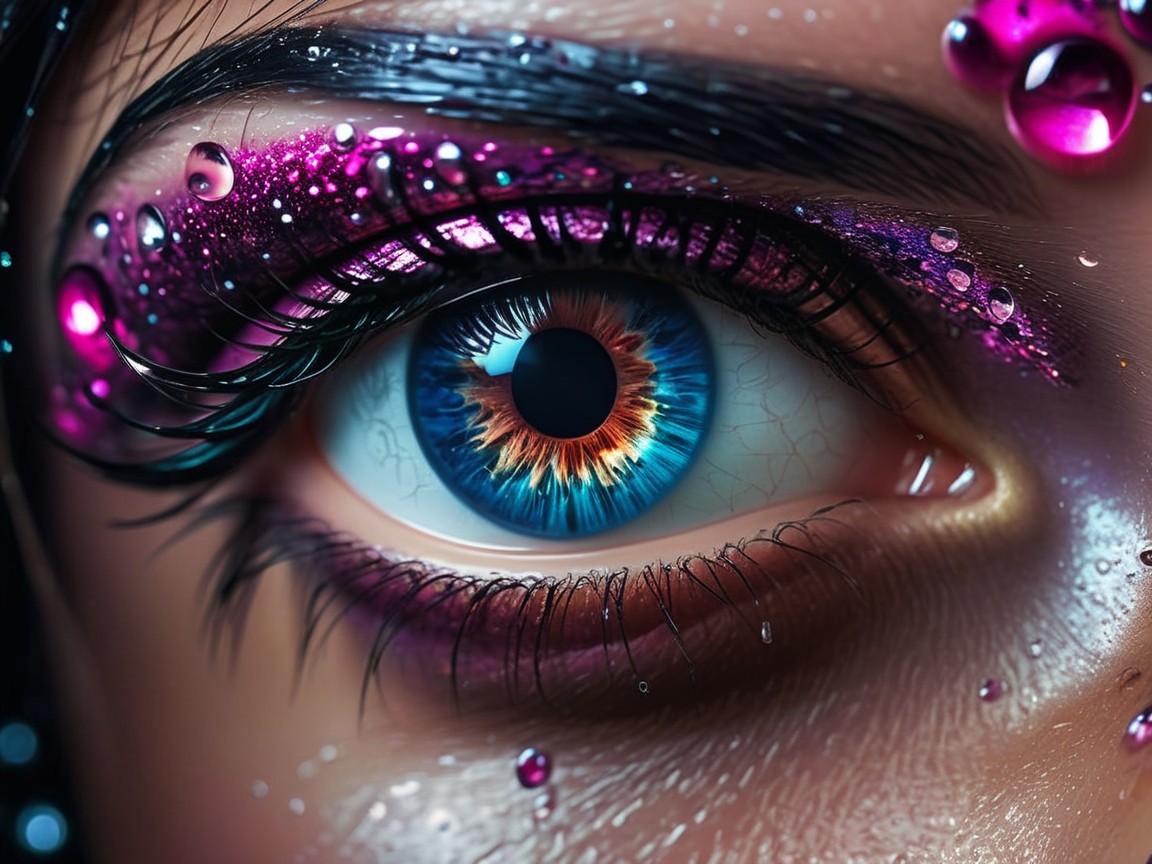 Close-up of a striking blue and orange eye iris