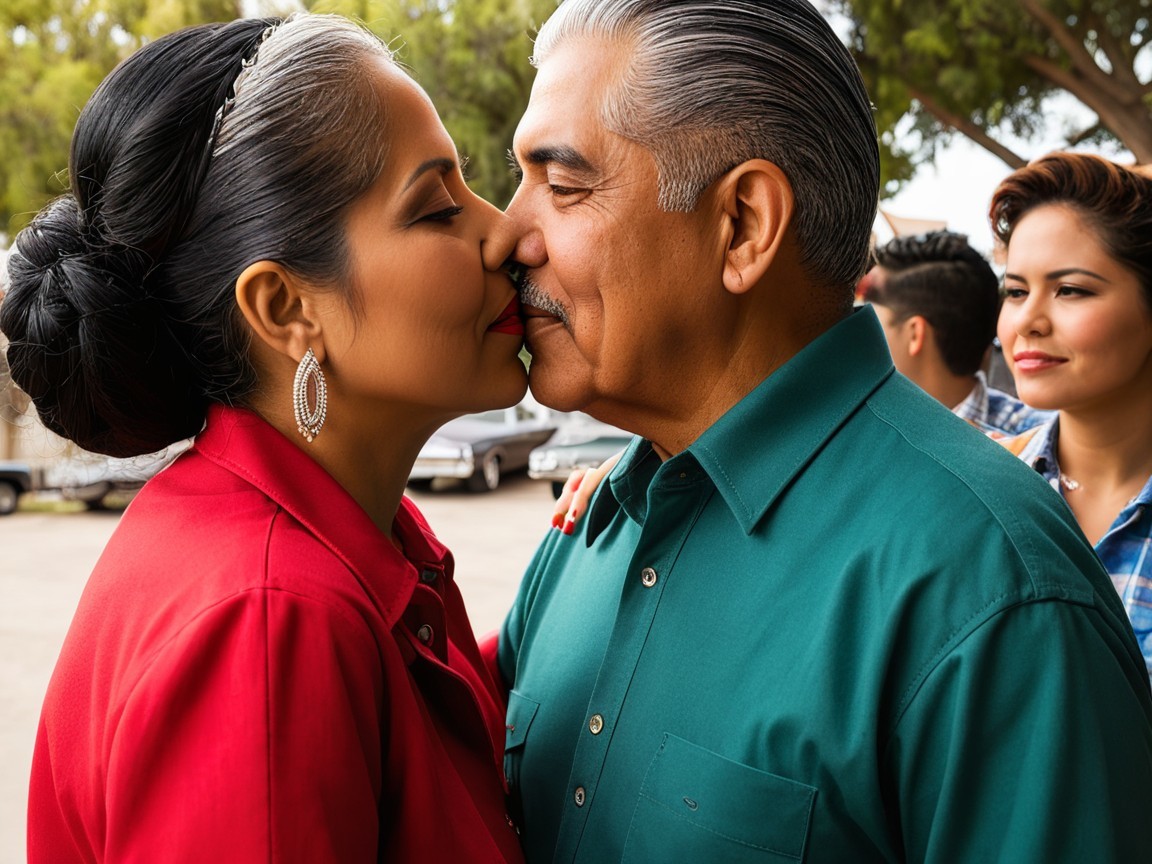 Couple Sharing a Tender Moment Outdoors with Friends