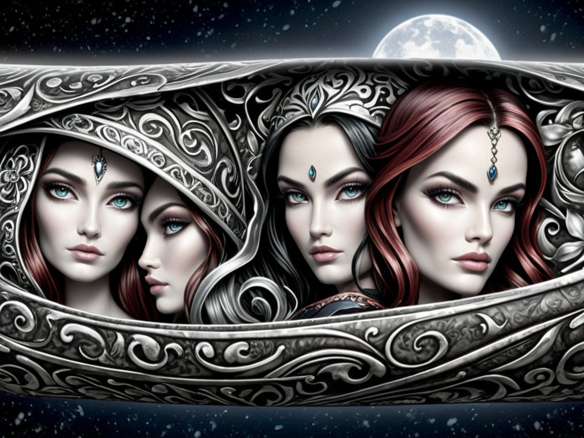 Ethereal Women with Blue Eyes Against Starry Background