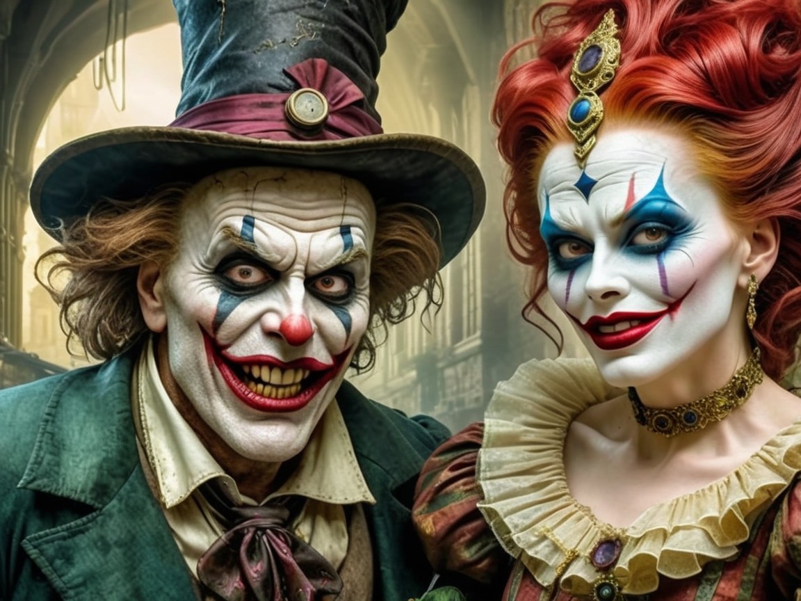 Sinister Clowns with Eerie Charm and Vivid Details