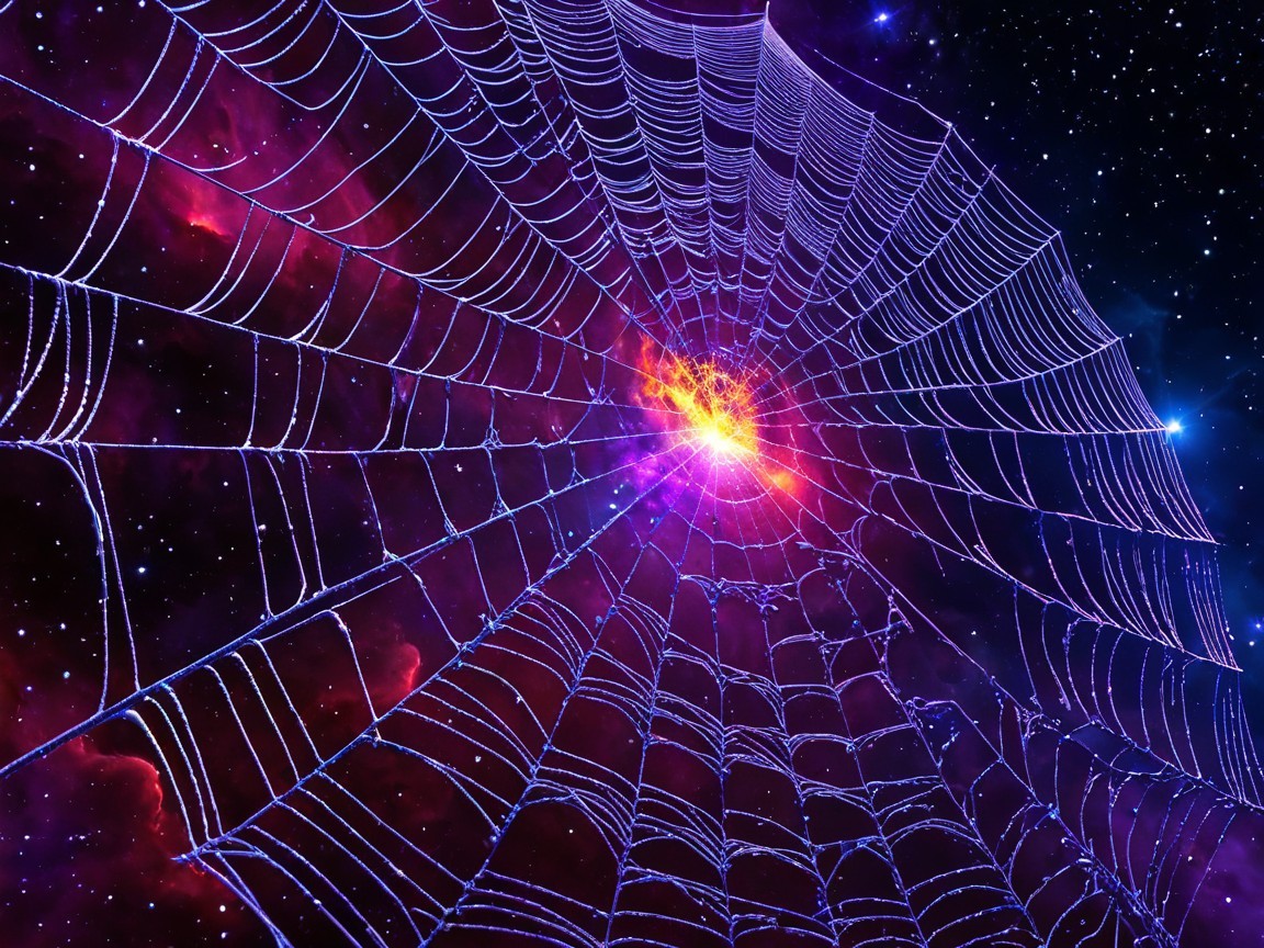 Cosmic Spider Web Against Purple and Pink Nebulae