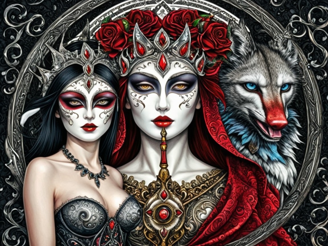 Glamorous Women with Crowns and Intricate Makeup