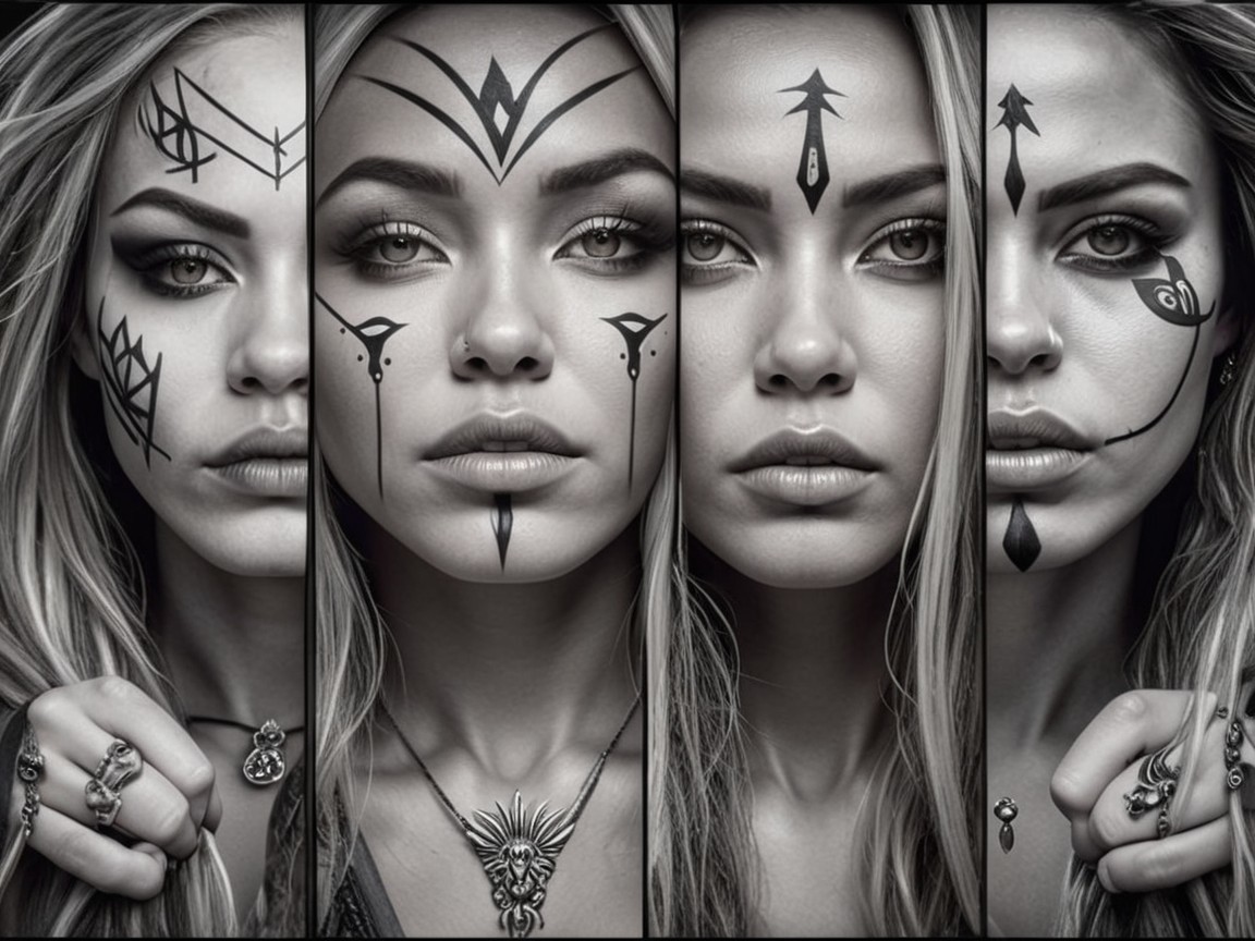 Portrait Series of a Young Woman with Tribal Tattoos