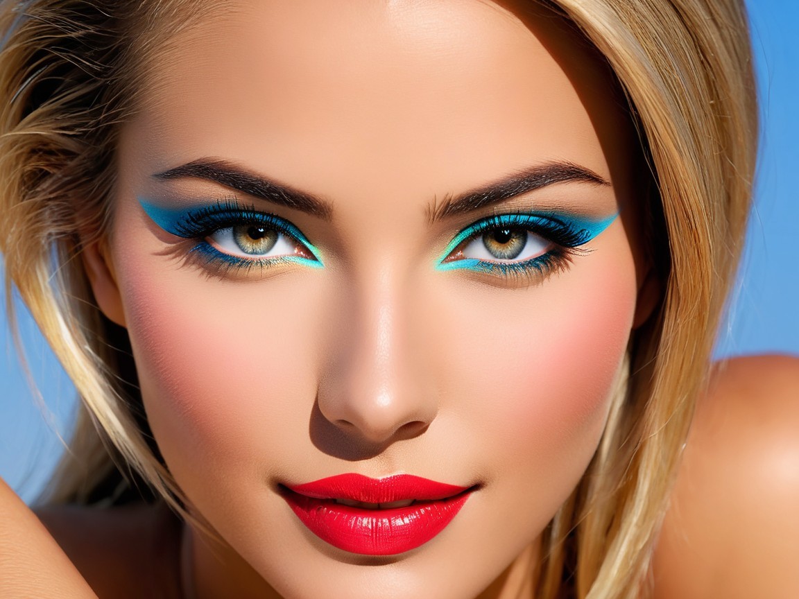 Close-up Portrait of a Woman with Bold Makeup