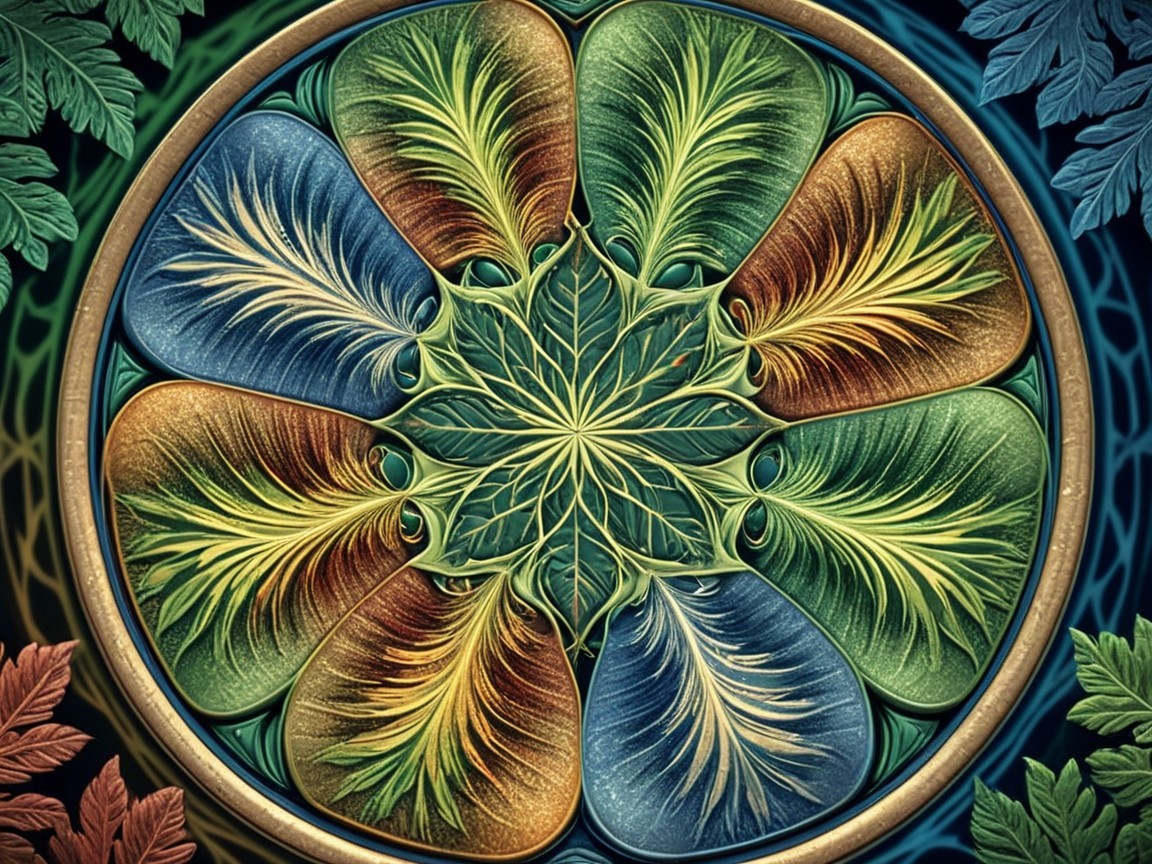 Vibrant Circular Design with Leaf Patterns and Colors