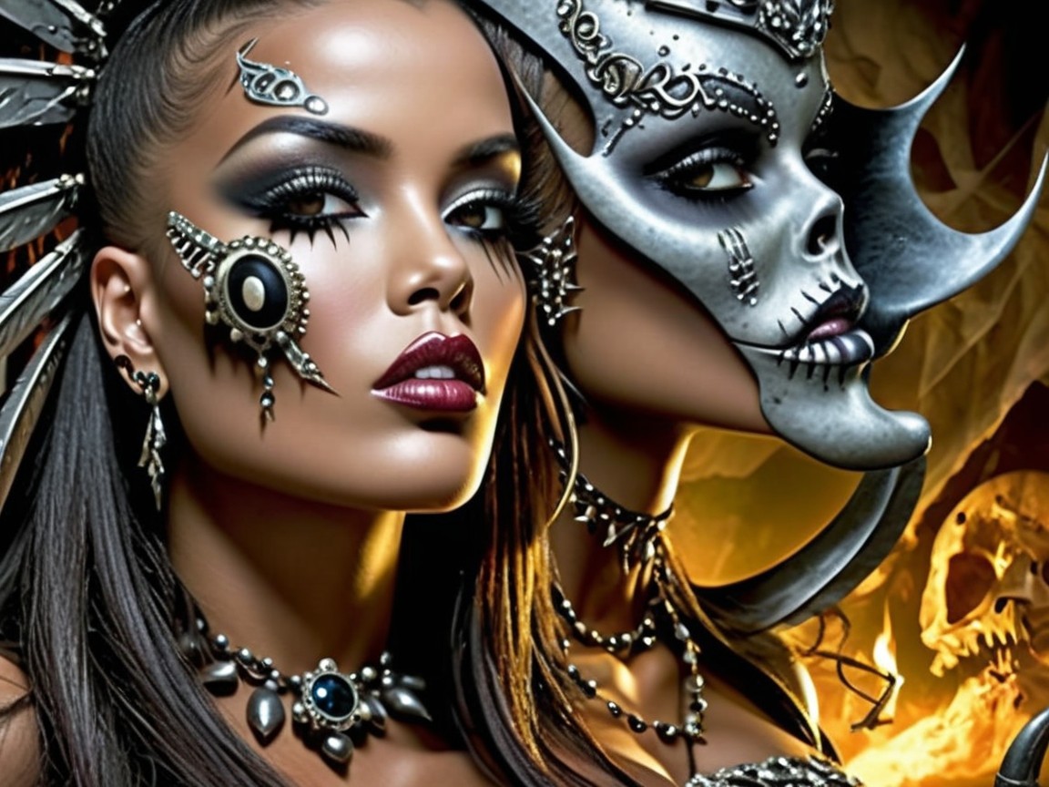 Women with Dramatic Makeup and Elaborate Jewelry