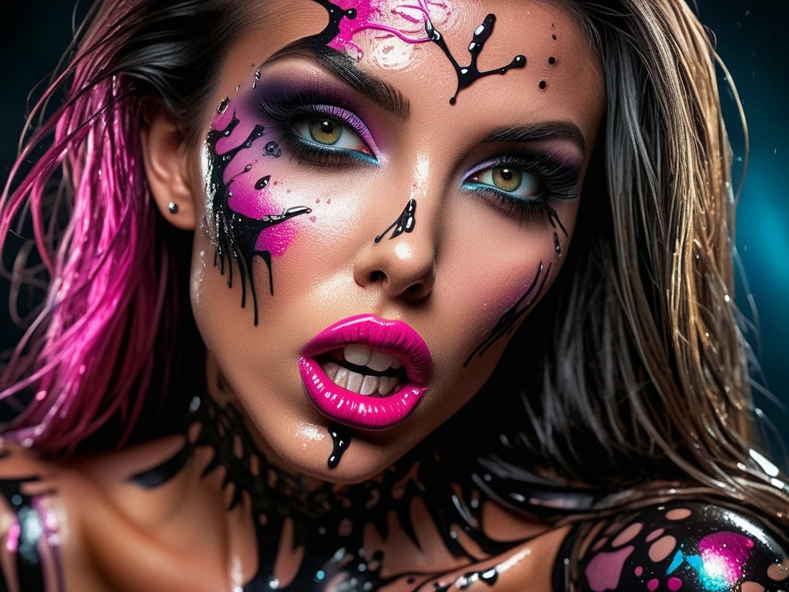 Beauty with Green Eyes and Artistic Face Paint