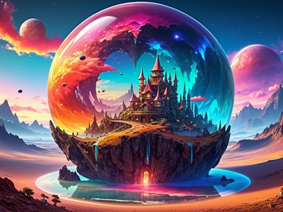 Majestic Castle on a Floating Island in a Bubble