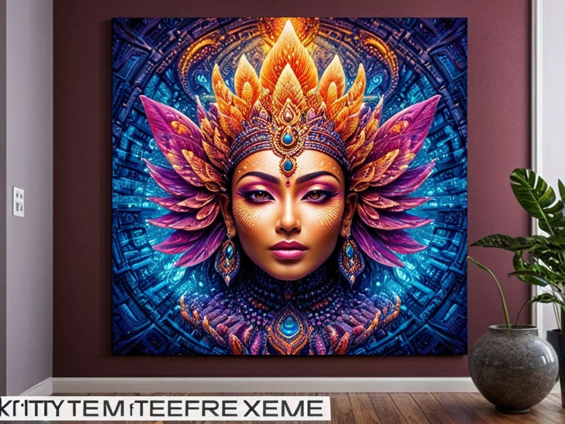 Vibrant Artwork of Female Figure with Colorful Headdress