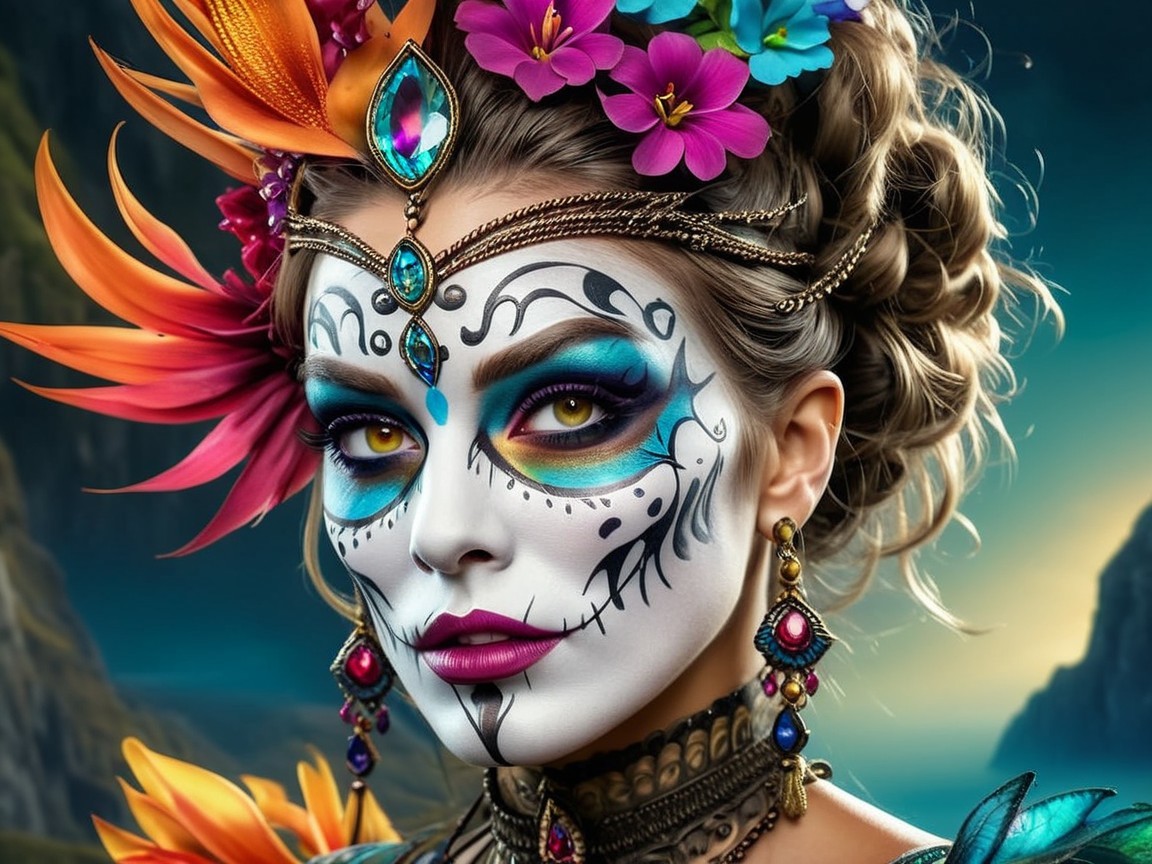 Portrait of a woman with Día de los Muertos makeup