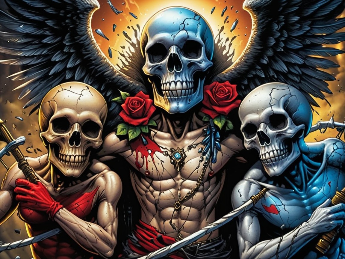 Stylized Skeletons with Colorful Themes and Wings