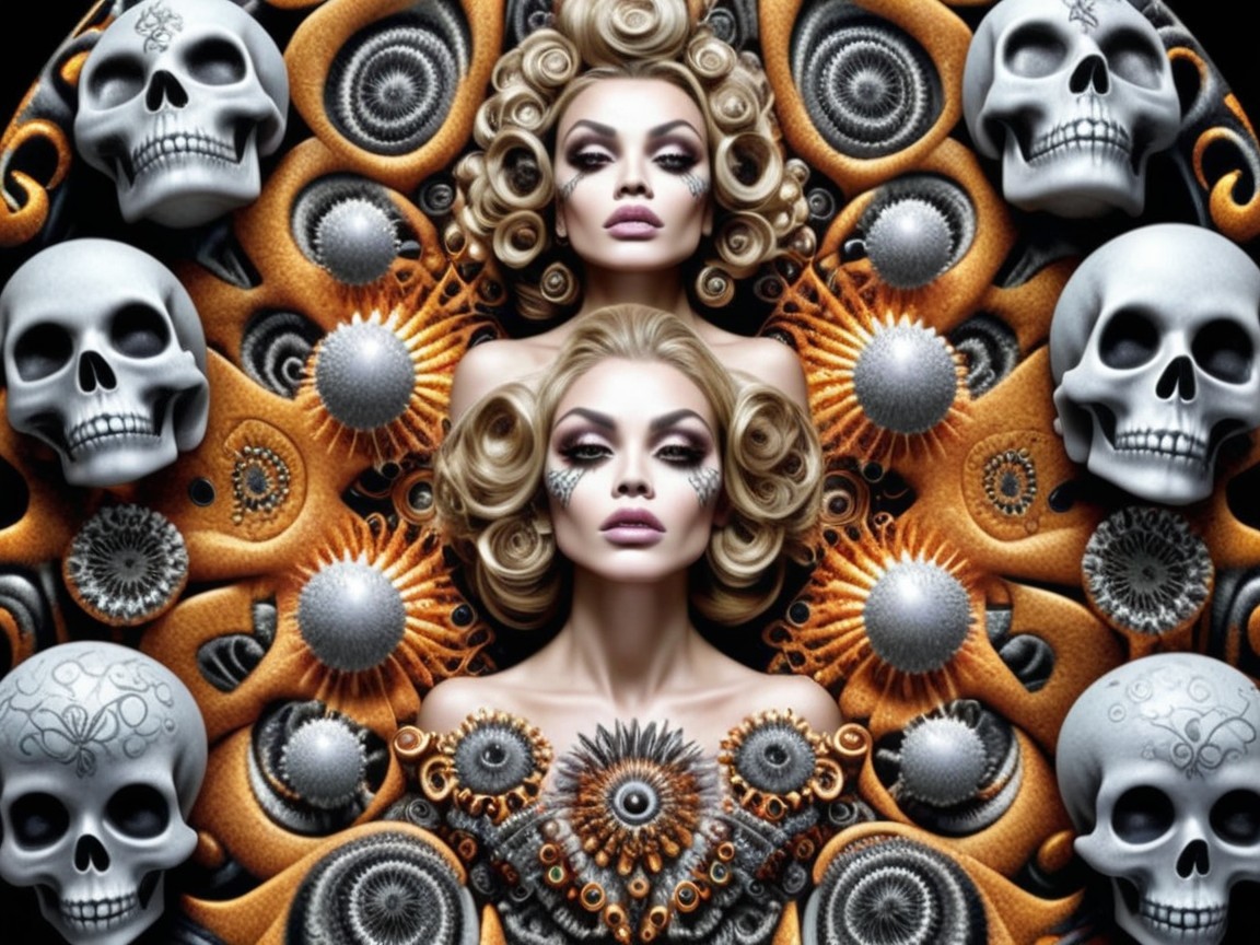 Stylized Figures with Elaborate Hairstyles and Makeup