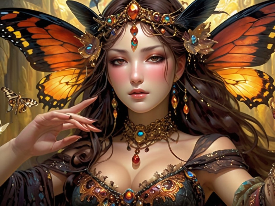 Fantasy figure with butterfly wings and jewelry details